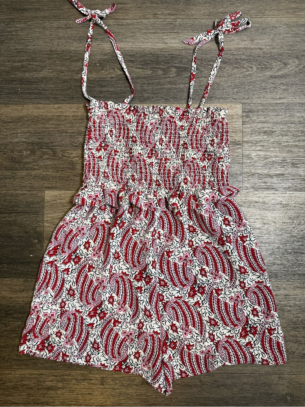 TopShop Petite Women’s Red Paisley Smocked Romper